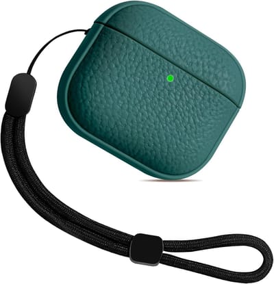 Duurzame TPU Hoes voor AirPods 4 met Polsband, Schokbestendige en Valbestendige Bescherming, Uniek Textuurontwerp (Donkergroen)