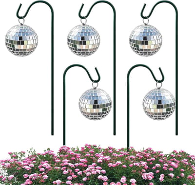 Schijfbal Plant Stakes - Bloem Decoratie - Tuin Verfraaien - Reflecterende Spiegelbol - 5 Stuks - Zilver