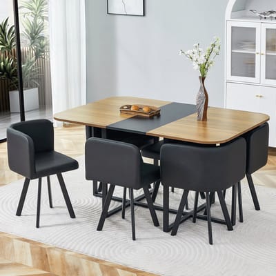 STILVORA Eettafelset - Uitschuifbare Eettafel Met 4 Stoelen - Voor 4 Tot 6 Personen In Keuken En Woonkamer - Houtlook Zwart
