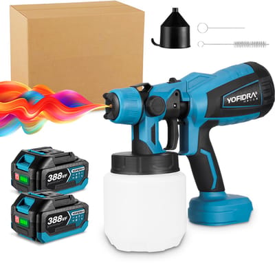 Yofidra Elektrische Verfspuitpistool - 1000 ml HVLP Verfspuitsysteem - Accu Spuitpistool - 600W - 3 sproeimodellen - met 2x Accu’s - voor muren, daken, hekken