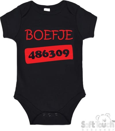 100% Katoenen Romper "Boefje 486309" Unisex Katoen Zwart/rood Maat 56/62