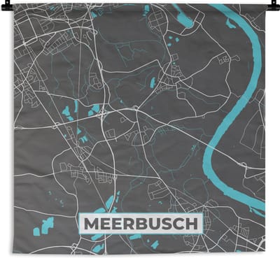 Wandkleed - Wanddoek - Meerbusch – Stadskaart – Blauw – Plattegrond – Stadskaart – Kaart - Duitsland - 180x180 cm - Wandtapijt