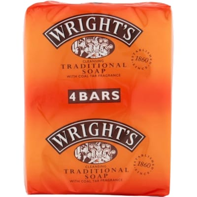 Wright's Traditionele Zeep Met Teer - Teer Zeep - Verzachtend - Reinigend - Antiseptische Traditionele Zeep Met Koolteer Geur - 4x100G