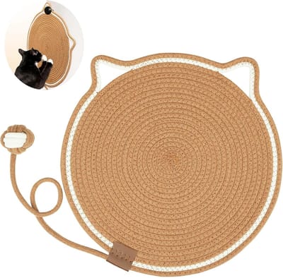 Kattenkrabmat Rond 40 cm - Natuurlijk Jute Touw - Krabplaat voor Binnenkatten - Beschermt Meubels, Bank en Tapijt - Vloerkrabmat voor Kat
