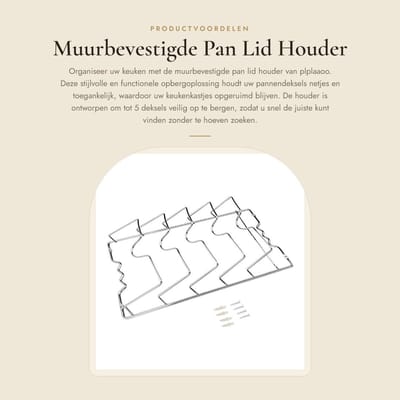 Dailygoods- Dekselhouder - Wandmontage - Opslag voor Pannenlids - Ruimtebesparend - Geschikt voor 5 Lids - Roestvrij Staal - Makkelijk te Installeren - Dekselopberger