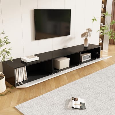 DESMIU Tv-Meubel - Hoogglans Met Ledverlichting En Drie Deuren - Staand Of Wandmontage Voor Woonkamer - MDF En Spaanplaat - 180x35x30 Cm