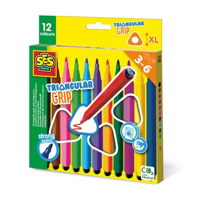 SES Creative – Ik Leer – Driehoek Grip Stiften – 12 Stiften – Ergonomische Grip – Goed Uitwasbaar – Vanaf 3 jaar