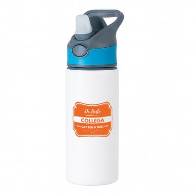 Hacebo® - De beste collega, dat ben ik dus waterfles met rietje blauw - iemand die een collega is - beste ooit - werk - collega - school - verjaardagscadeau - kado - gift - geschenk - afscheidscadeau - welkomscadeau - water fles - 650ML