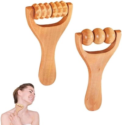 Allecto Plus - Houten massagerol voor gezicht en hals - 2 stuks ideaal voor anti-cellulitis massage