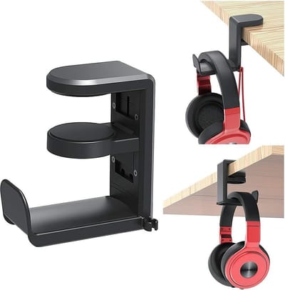 Headset Standaard - Koptelefoon Houder voor onder Bureau - Koptelefoon Standaard - Verstelbare Headset Stand - Headset Hanger - Koptelefoon Standaard - 10.16*11.43*4.1cm - zwart - ABS