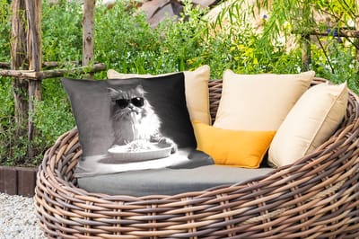 Buitenkussens - Tuin - Langharige kat - Zonnebril - Spaghetti - Humor - Zwart - wit - 50x30 cm