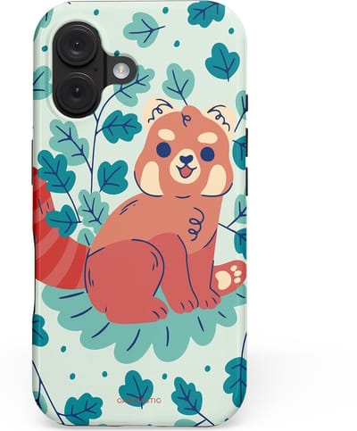 Casetastic hoesje geschikt voor Apple iPhone 16 - MagSafe - Dubbellaagse bescherming - Rode panda tuin - Fashion Case - Lichtgrijs Petrol Koraal Crème