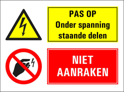 Onder spanning staande delen, niet aanraken sticker 400 x 300 mm