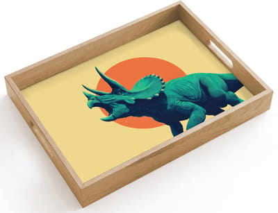 Dienblad hout 40x30 cm - Schootdienblad - Triceratops - Cirkel - Oranje - Hoorns - Borrelplank rechthoek - Plateau dienbladen