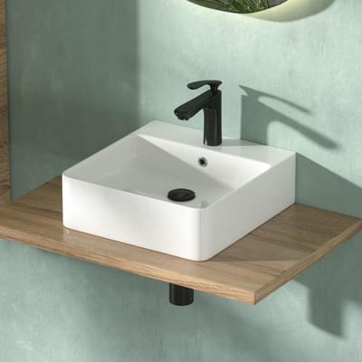 Kleine Vierkante Wastafel voor Toilet of Badkamer - 40x42 cm - Hoogglans Wit Opzetmodel
