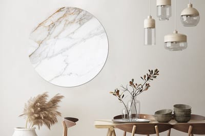 WallCircle® Wandcirkel 140x140 cm - Muurcirkel Marmer - Steen - Wit - Goud - Marmerlook - Steen - Luxe - Muurdecoratie woonkamer - Wanddecoratie slaapkamer - Kamer decoratie accessoires - Ronde schilderijen