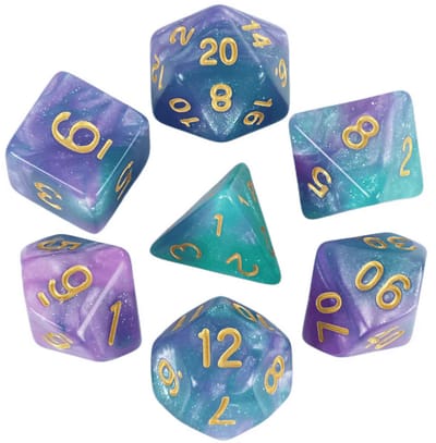Galaxy Polyhedral Dice Set 7 stuks – Kleurrijke Ruimte Thema RPG Dobbelstenen voor Bordspellen & Fantasy Games