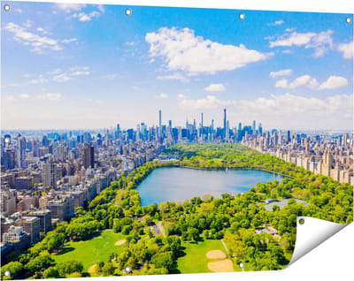 Gards Tuinposter Central Park in New York met Wolkenkrabbers - 120x80 cm - Tuindoek - Tuindecoratie - Wanddecoratie buiten - Tuinschilderij