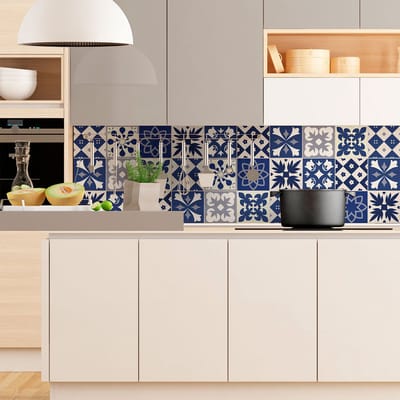 Zelfklevende tegelmuurstickers voor keuken en badkamer - 9 cementtegelstickers (AZULEJOS LINIA) - 9 stickers 10x10cm
