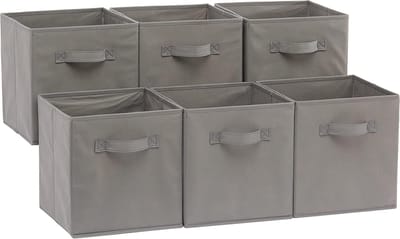Famanu - Opvouwbare opbergkubus organizer stof met handgrepen 6 stuks grijs 26.6x26.6x27.9cm