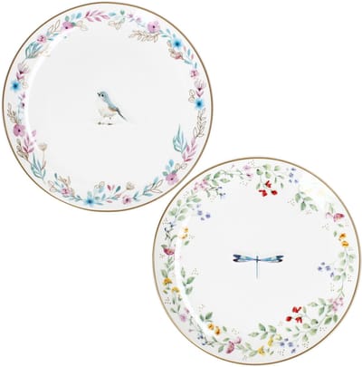 FANCY GARDEN Vogel & Libelle Taartbord Ø16,3cm van porselein – R1372#FGAR