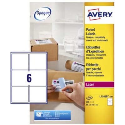 Verzendetiket Avery Block-out - 99 - 1 x 93 - 1mm wit doos 100 vel - 6 etiketten per vel