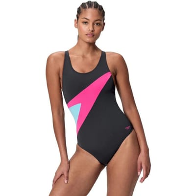 Speedo Hyperboom Butterfly Back Dames Sportbadpak - Kleurvast Badpak Dames - Chloorbestendig Zwempak Dames - Sportbadpak Dames met Vlinderrug - Zwart/Roze - 36
