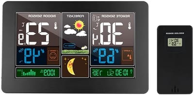 Weerstation Kleurendisplay - Weerklok Buiten - Weer Voorspellen - Draadloze Buiten Sensor - LCD Scherm - Zwart