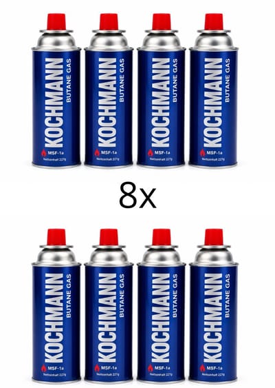 Campgas Gaspatronen 227g 8 Stuks met Bajonetventiel MSF-1A – Butaangas Cartridge voor Camping Gasfornuis - Kooktoestel - Campingkookstel - Gasbrander - Bunsenbrander - BBQ - Outdoor Koken - Veilig Ventielsysteem - Universeel Gebruik - Butan - Gas