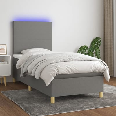 vidaXL - Boxspring - met - matras - en - LED - stof - donkergrijs - 90x190 - cm
