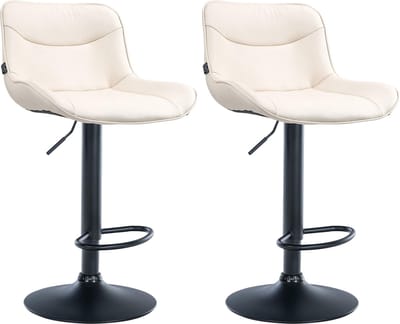 CLP Vonore Set van 2 barkrukken - Met rugleuning - Met voetensteun - Verstelbaar - Metalen frame - Kunstleer - creme zwart