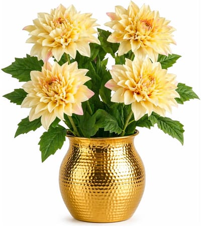Mica Decorations Kunstbloem Dahlia Artistic - 4x - H74 cm - geel - kunststof - stelen kunstbloemen - boeket - bloemetjes