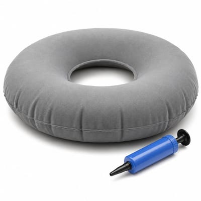 JustValue Luxe Opblaasbaar Zitkussen voor Aambeien - Met Pomp - Ergonomisch Ringkussen – Postpartum Donut - Comfortabel Stoelkussen - 34cm - Grijs