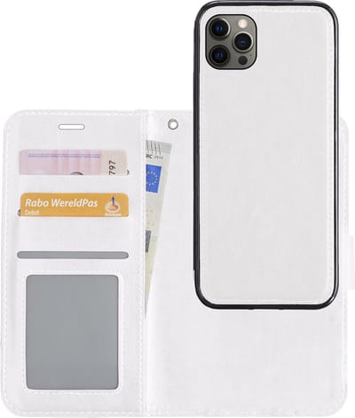 Hoesje - 2 in 1 - Geschikt voor Apple iPhone 12 Pro Max - Met Uitneembare Hard Cover - Bookcase - Wallet Case - Met Pasjeshouder - Book Case - Uitneembaar - Pashouder - Kunstleer - Telefoonhoesjes - Wit