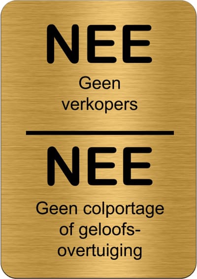 Brievenbusbordje Goud - Nee geen verkopers, NEE geen colportage - 5 x 8 cm - ronde hoeken - incl. 3M-tape | Gratis Verzending | Decoporta