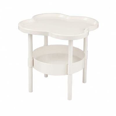 Pelor Bijzettafel met Opbergplank - Ronde Salontafel - Compact Nachtkastje - Moderne Sidetable Wit