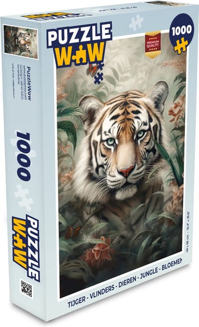 Puzzel Tijger - Vlinders - Dieren - Jungle - Bloemen - Legpuzzel - Puzzel 1000 stukjes volwassenen