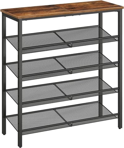 Schoenenrek met 5 Niveaus - Metalen Schoenenkast voor 16-20 Paar Schoenen - Verstelbaar Schoenenrek met Ruime Bovenplank - Industriële Stijl voor Hal, Entree en Gang