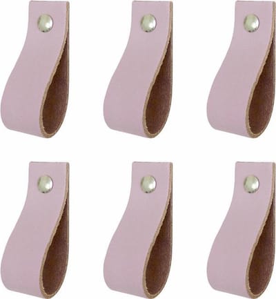 Handles and more - 6x Leren handgrepen lusjes - Lila paars - XS (12,6 x 2,5 cm) - incl. 3 kleuren schroefjes (handgreepjes - leren grepen - greepjes - leren lusjes)