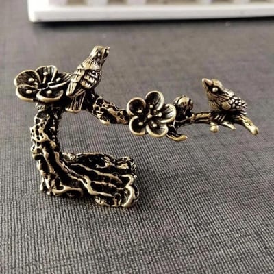 Zuiver Koper Pruimenboom Gelukkig Ekster Vogel Miniatuur Ornamenten Antiek Messing Koekoek Beeldje Theetafel Decoraties Bureau Decor Craft gray