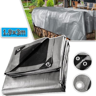 1,9x3m Zeildoek Vrachtwagen Zeil Met Oogjes - Beschermhoes Geweven Zeildoek Voor Tuinmeubelen Houten Trampoline Zwembadwagen - Scheurbestendig Dubbelzijdig Gecoat