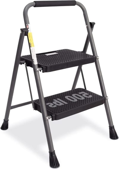 2-staps opvouwbare krukje-anti-slip pedaal-stabiele stalen ladder-handgreep-lichte draagbare stalen kruk-grijs