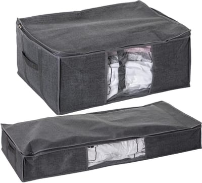 Set van 2x dekbed/kussen opberghoezen grijs met vacuumzak - 60 x 45 x 25 cm en 100 x 45 x 15 cm
