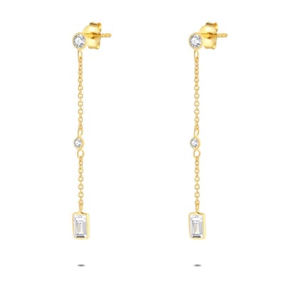 Twice As Nice Oorbellen in 18kt verguld zilver, 3 steentjes op ketting
