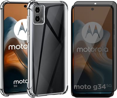 Hoesje geschikt voor Motorola Moto G34 - Privacy Screenprotector Volledig Dekkend Glas - Shockproof Transparant