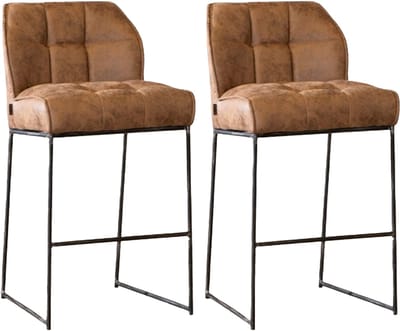 Bronx71® Industriële barkruk Abel cognac 82 cm - Barkrukken set van 2 - barstoel