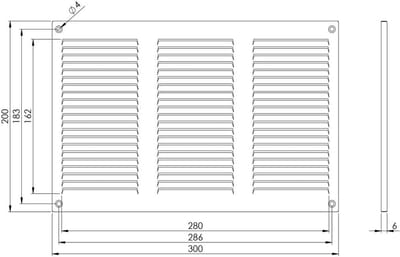 Zilver Metalen Ventilatie Rooster met Hor 300x200mm