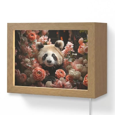 Wandlamp 20x15 cm - Oplaadbaar - Panda - Dier - Bloemen - Natuur - Botanisch - Wandlampen binnen woonkamer - Slaapkamer lamp met kabel - Decoratieve nachtlamp - Vloerlamp snoer