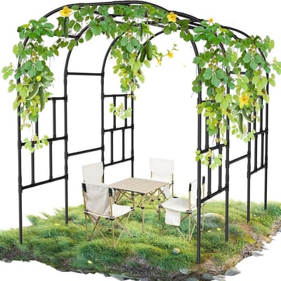 Metalen Roosboog - Tuinboog Klimplanten - Tuin Decoratie - Roestbestendige Afwerking - 113 cm Hoog - Zwart