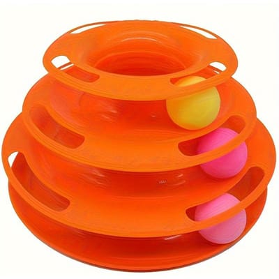 Jouet de plateau tournant pour chat, piste de jeu éducative, tour de jeu pour chat, jouet interactif d'intérieur pour chat orange